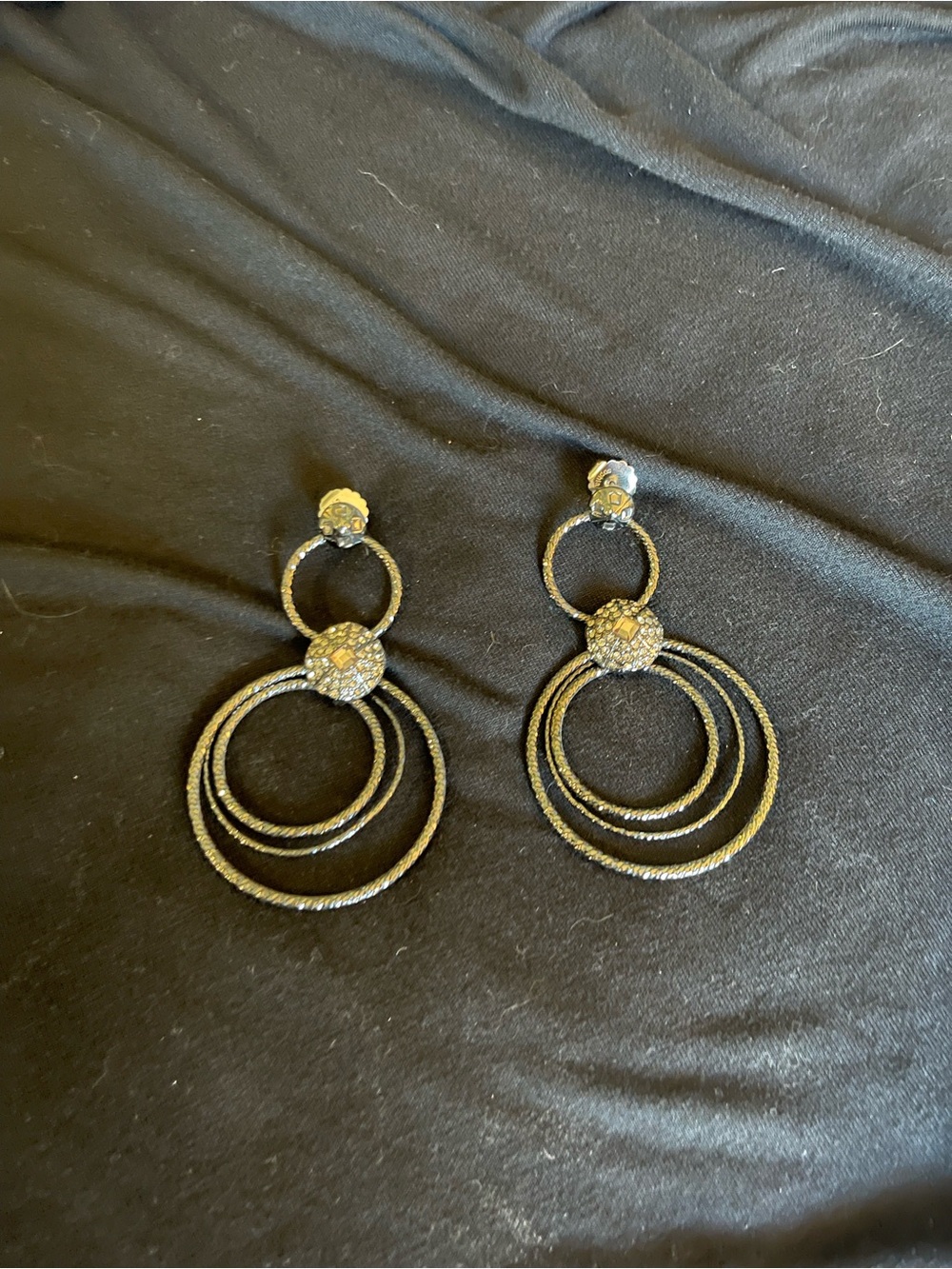 Lia Sophia Black and Gold Multi-Hoop Drop Earrings